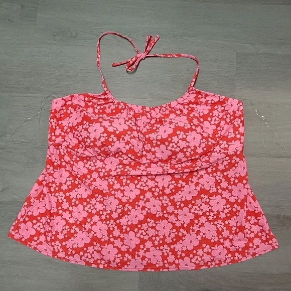 Decree Pink Red Floral Tankini Halter Top Swimsuit Bikini Size 3x - Picture 1 of 9